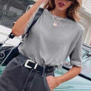 Padded Shoulder Top - Gray